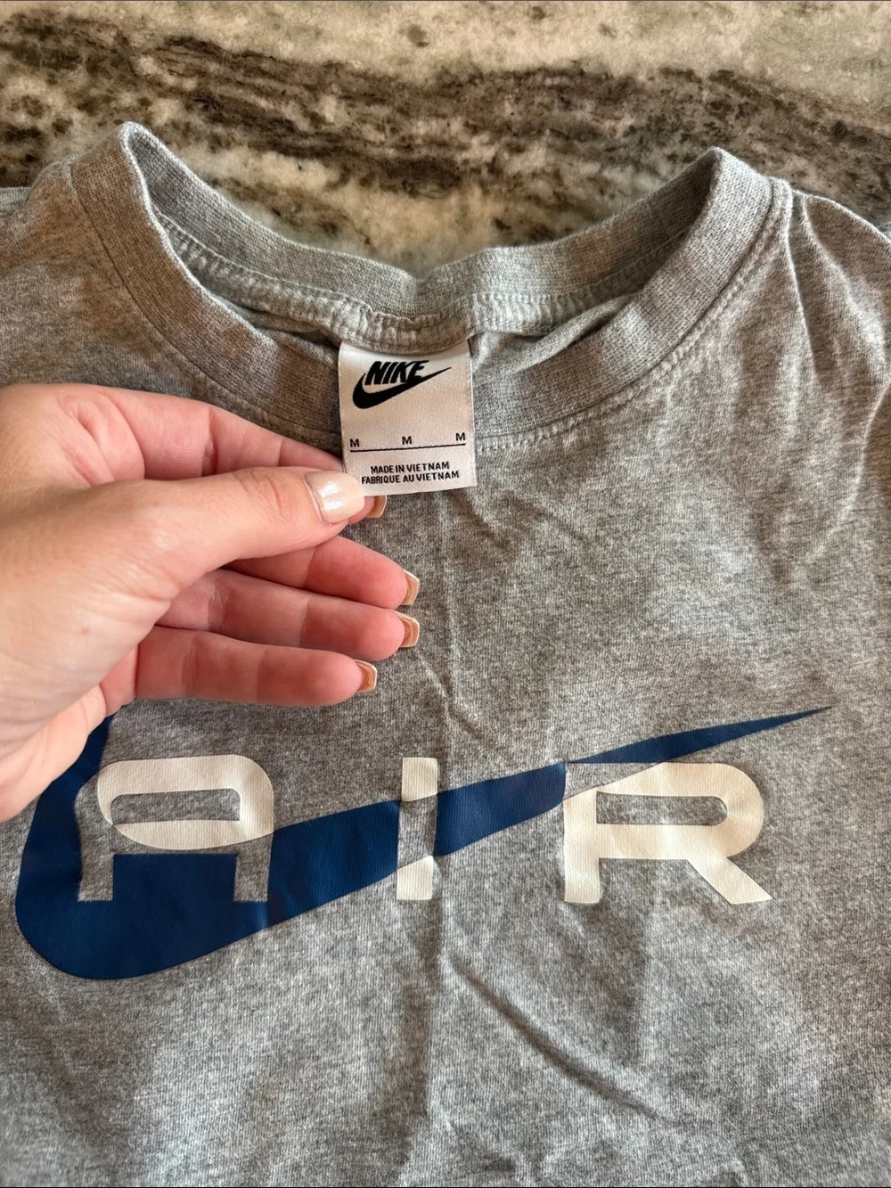 Nike Kids Gray Tee with Blue Air Logo and Royal Blue Shorts